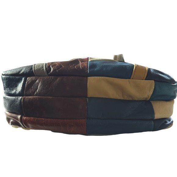 VINTAGE PATCHWORK COLORBLOCK LEATHER SHOULDER HOBO STRAP PURSE - Picture 8 of 14